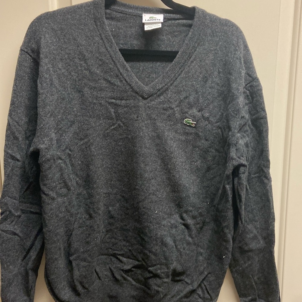 Lacoste wool v-neck charcoal sweater
